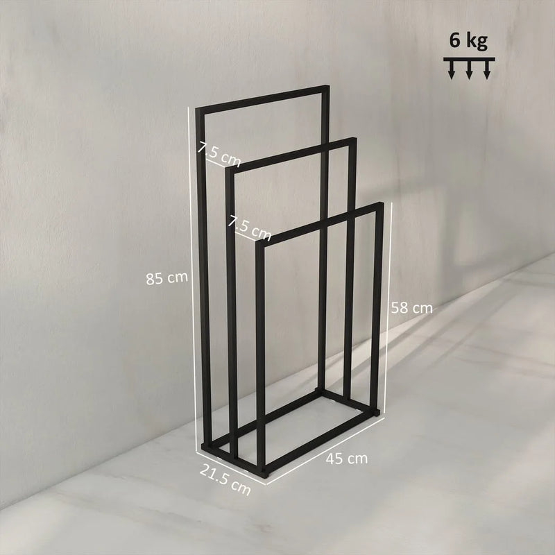 HOMCOM Freestanding Towel Rack, Steel Towel Rail Holder with 3 Bars, Black