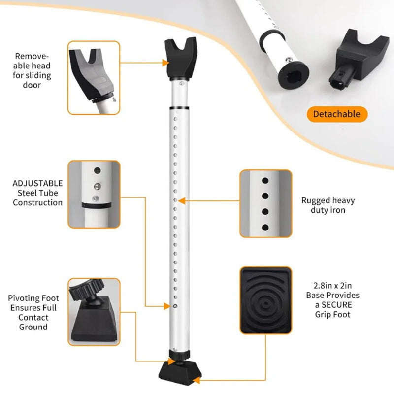 Door Jammer Adjustable Security Bar Patio Door Brace Non Slip Locking Pole Lock