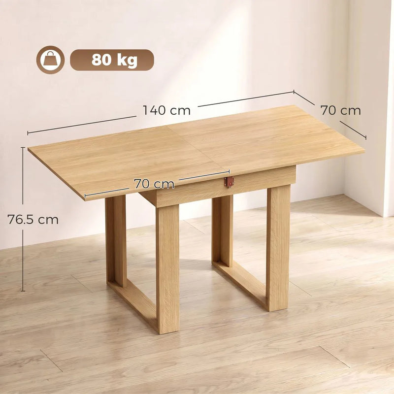 HOMCOM Folding Dining Table Under-Table Storage Extendable Kitchen Table Steel Rail Oak Effect