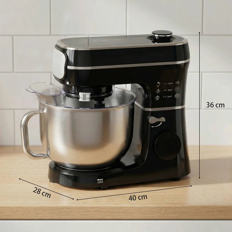 HOMCOM Stand Mixer, 6L 1400W Tilt-Head Food Mixer with 11 Speeds, Pulse & Fermentation Function, LED Display, Black