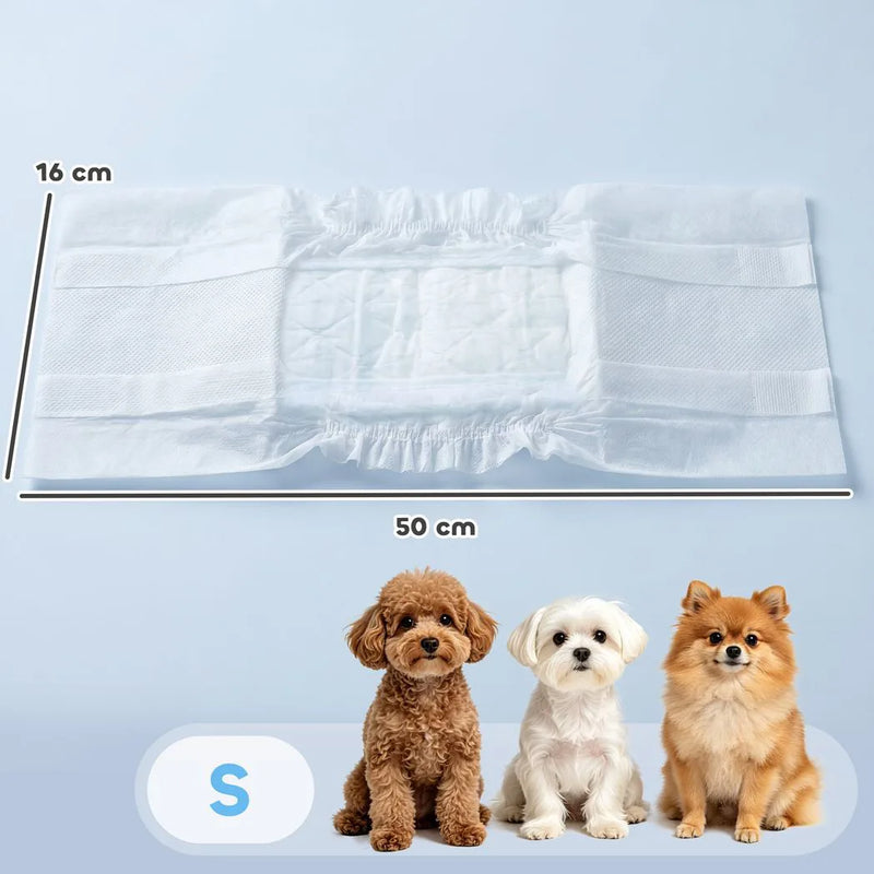 PawHut Dog Diapers Super Absorbent Leak-Proof Dog Nappies for Male Dogs Size S 30-48 cm Waist