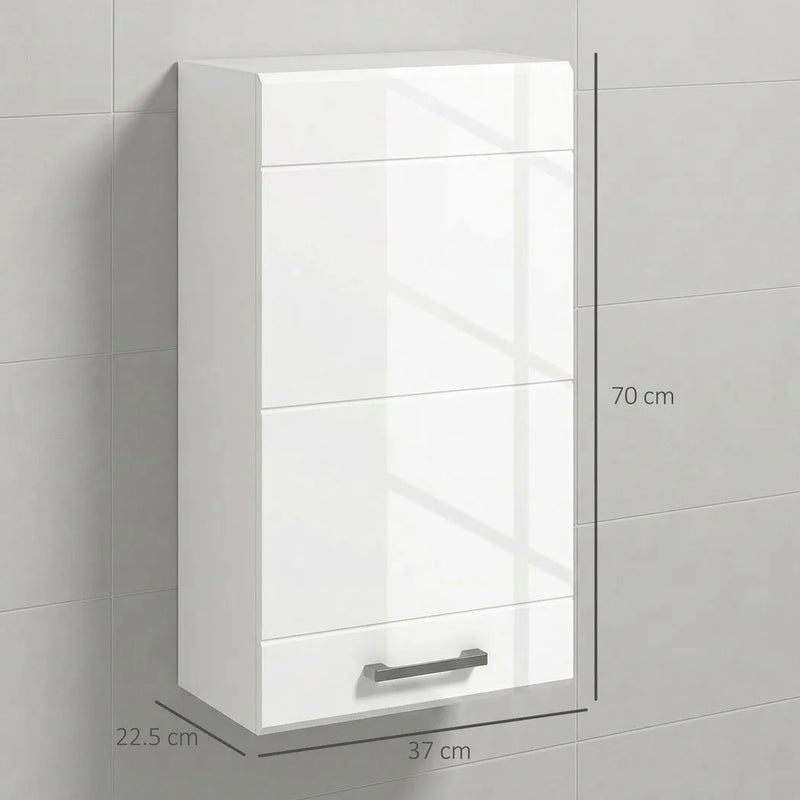 kleankin Bathroom Wall Cabinet, High Gloss Bathroom Storage Cabinet with Soft-Close Door, 3 Shelves, Adjustable Shelf, White