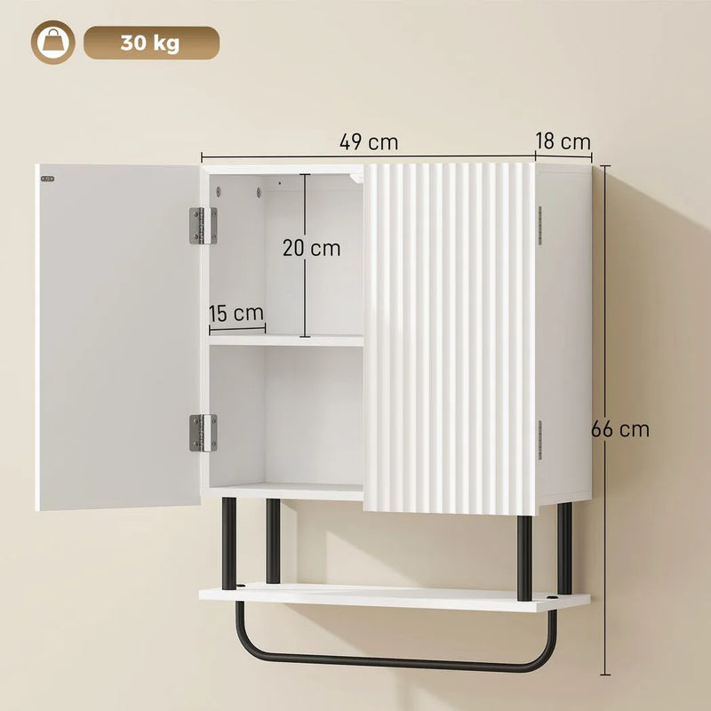 HOMCOM Bathroom Wall Cabinet Modern Space Saver Wall Mounted Cabinet Doors Storage White