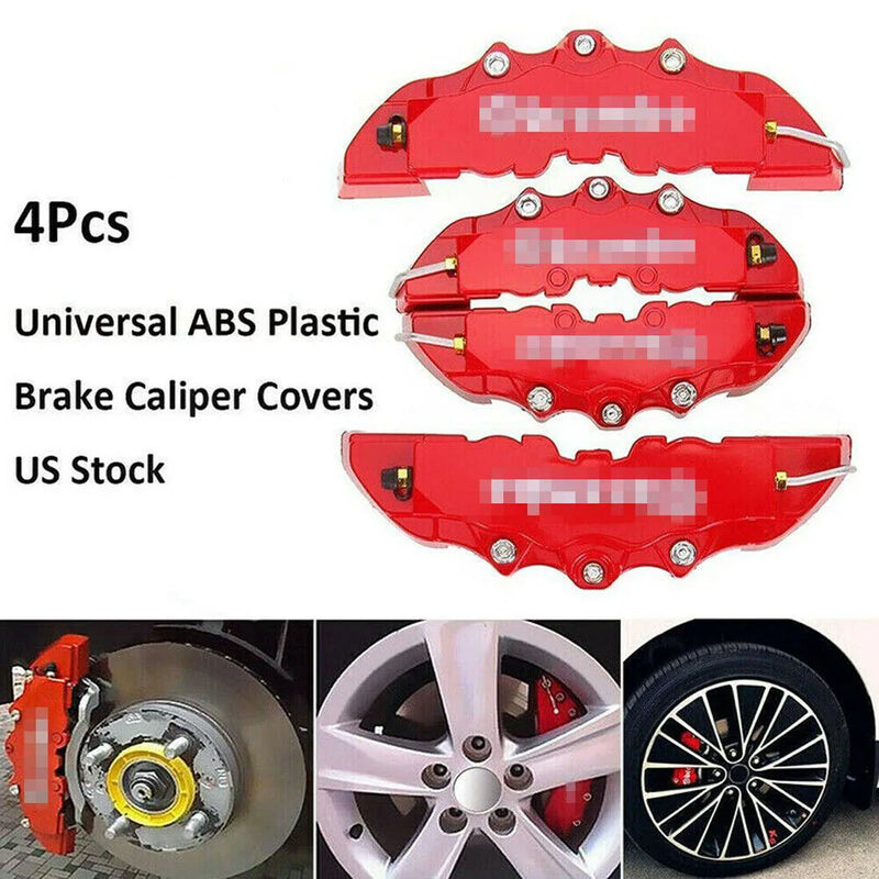 NEW 4X 3D Style Brake Caliper Covers Universal Car Disc Front & Rear Kits Red UK