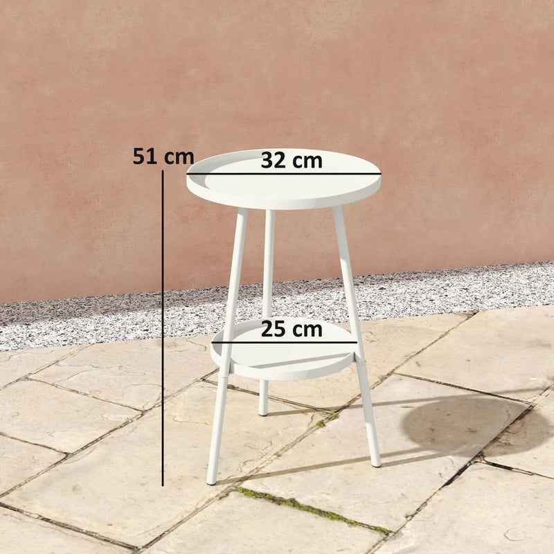 Outsunny Two-Tier Metal Garden Table - White