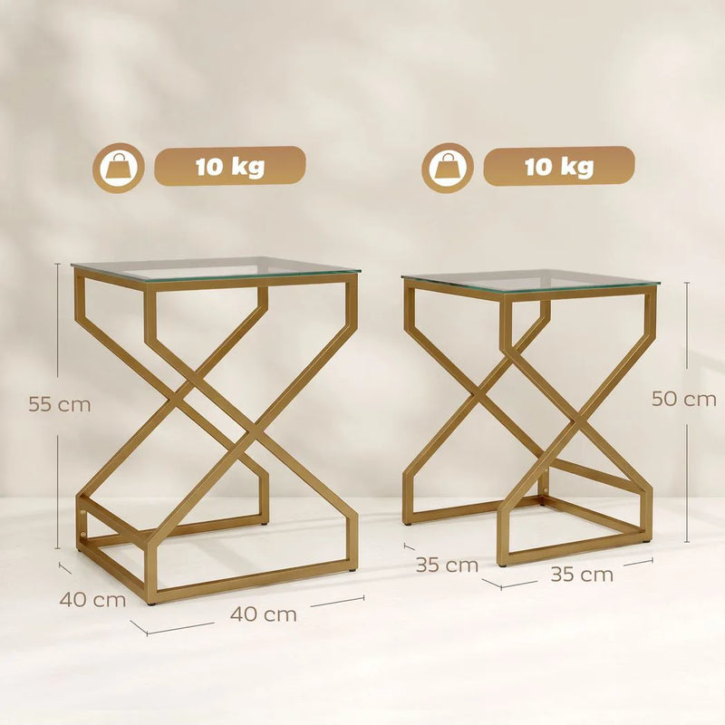 HOMCOM Nest of Tables, Side Table Set of 2 with Transparent Top, Coffee Table Set with Tempered Glass Top, Transparent