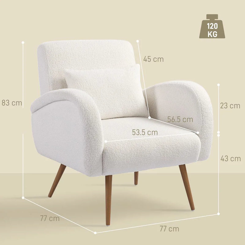 HOMCOM Teddy Fleece Accent Chair - Cream White