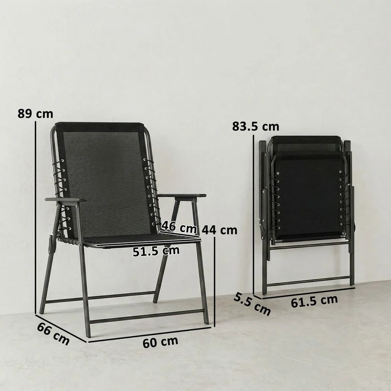Outsunny Folding Garden Chairs Set of 4, Outdoor Dining Chairs with Wide Texteline Seat, High Back and Armrests, Black