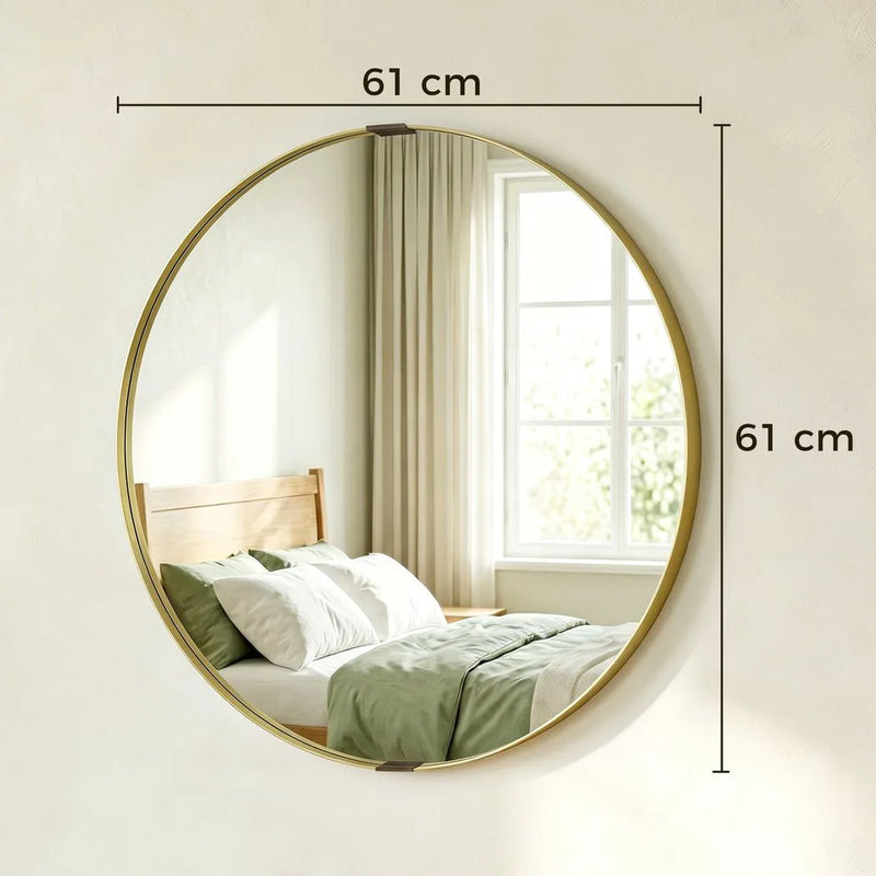 HOMCOM Round Wall Mirror 61 cm, Wall Mounted Bathroom Mirror with Tempered Safety Glass and Aluminium Alloy Frame, Gold Tone