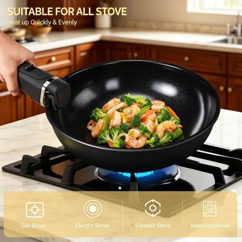 23-piece aluminum cookware set (7 pots, 2 lids, detachable handles)
