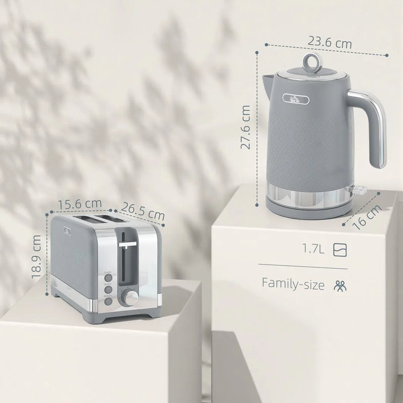 HOMCOM Sleek Textured Kettle and Toaster Set - Grey
