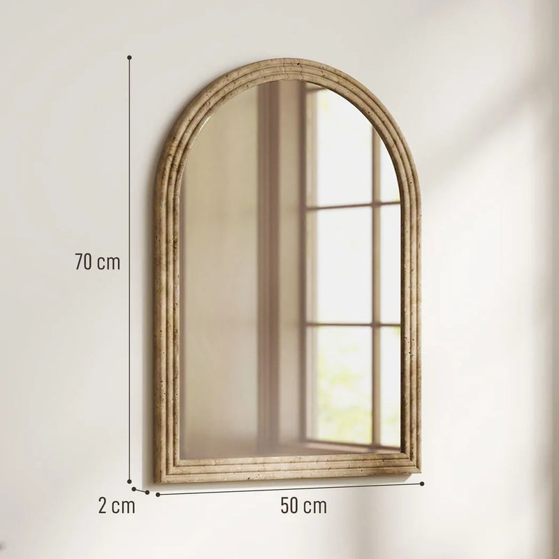 HOMCOM Modern Wall-Mounted Mirror, Arched Wall Mirror with Grooved Edge for Living Room, Entryway, Hallway, Brown