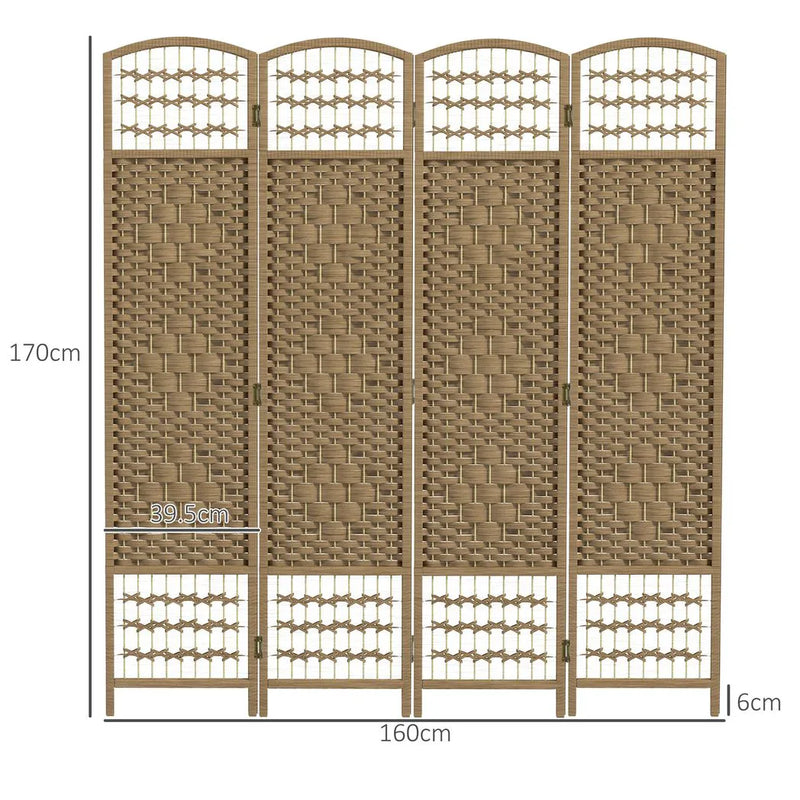 HOMCOM 4 Panel Folding Room Divider, Privacy Screen, Paravent Partition Separator for Living Room, Bedroom, Natural