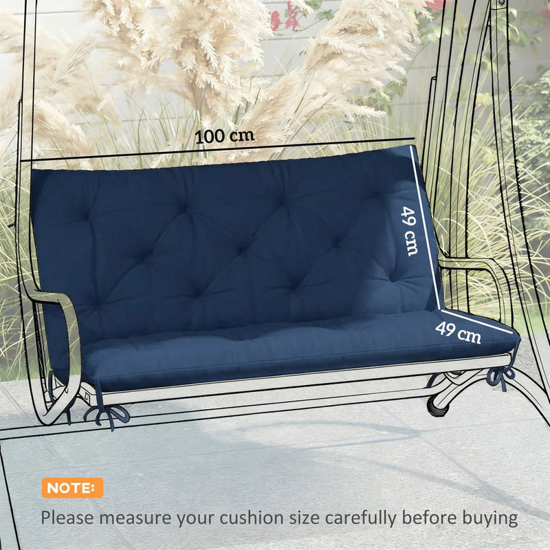 Outsunny 2 Seater Bench Pad, Garden Chair Cushion with Back and Ties for Indoor and Outdoor Use, 98 x 100 cm, Dark Blue