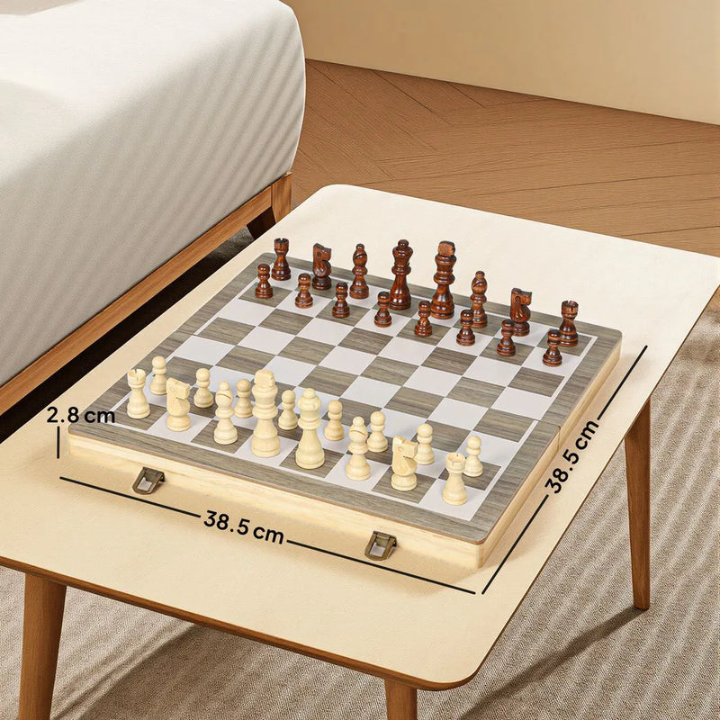 SPORTNOW 15 Inch Chess Set, Foldable Chess and Draughts Set, Brown