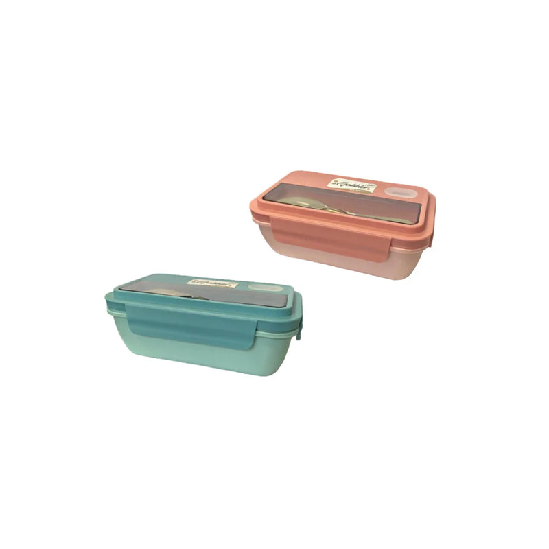 Plastic 2 Compartment Lunch Bo x With Spoon Assorted Colours