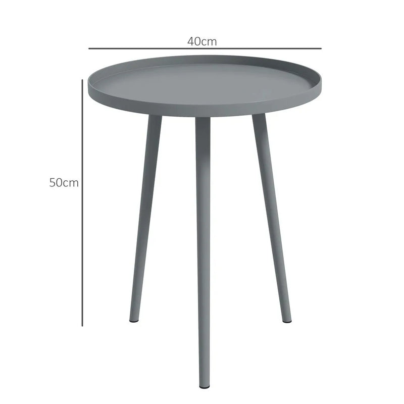 Outsunny Round Garden Coffee Table, Outdoor Side Table with Rounded Steel Edge, Ø40 x 50H cm, Grey