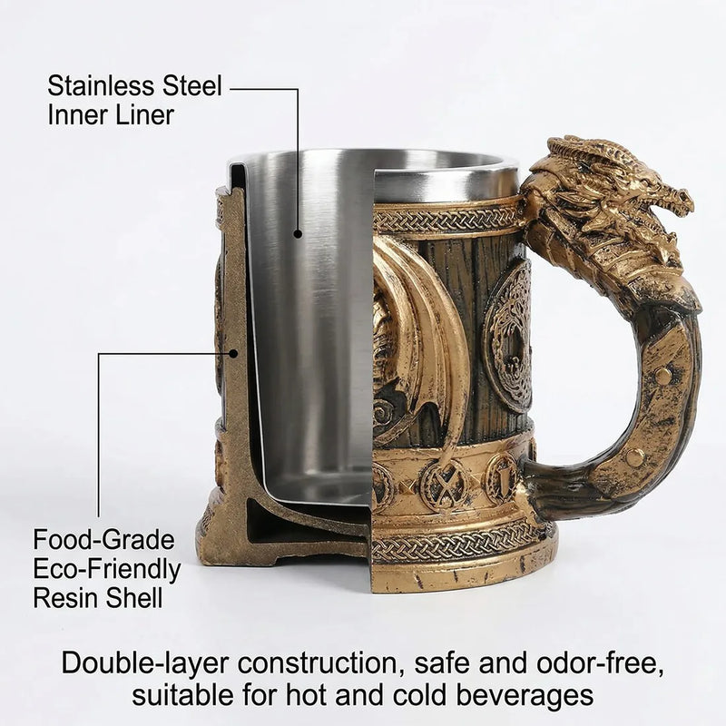 Viking Beer Coffee Mug 550ml Nordic Stainless Steel Beer Retro Tankard Cup