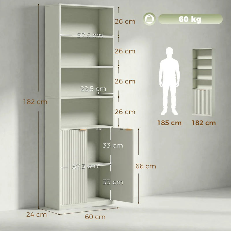HOMCOM Bookcase Adjustable Shelf Bookshelf Anti-Tip Hardware 6-Tier, Light Green
