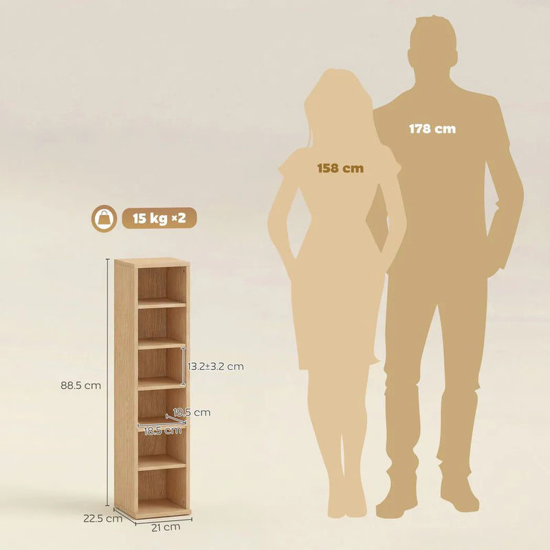 HOMCOM Set of 2 CD Media Display Shelf Unit Tower Rack with Adjustable Shelves, Natural