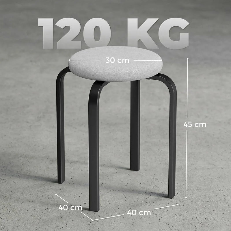 HOMCOM Stackable Stools Modern Cushioned Round Backless Stools Set of 4 Kitchen Dining Room Grey