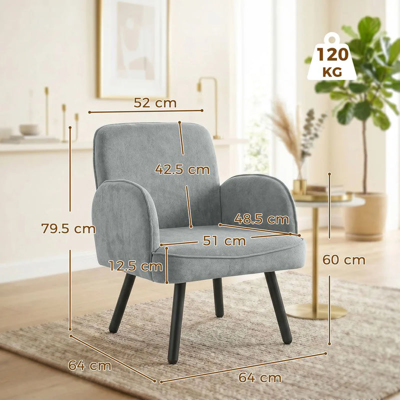 HOMCOM Lounge Chair Velvet Upholstered Armchair with Spring Cushion for Living Room Bedroom Grey