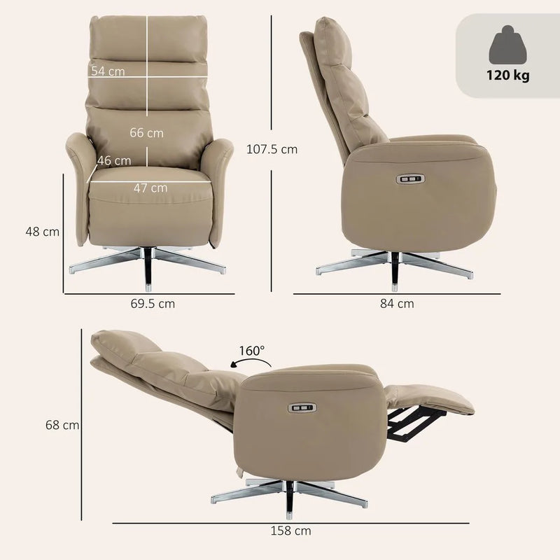 HOMCOM Power Recliner Chair, Swivel Electric Reclining Chair with Type C?, Recliner Armchair with Footrest, Brown