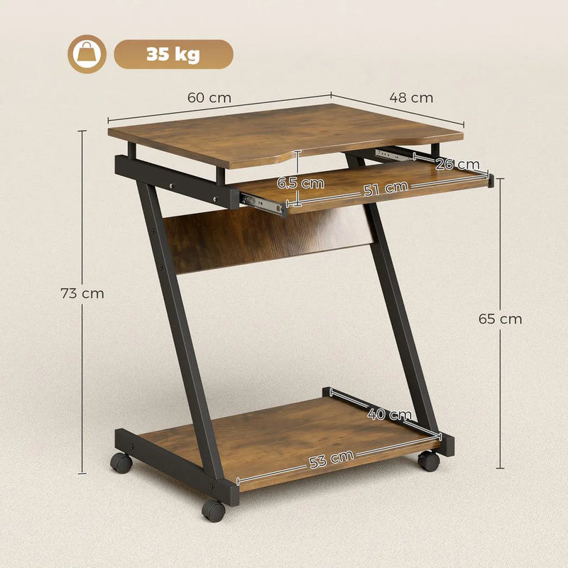 HOMCOM Movable Computer Desk with 4 Moving Wheels and Keyboard Tray