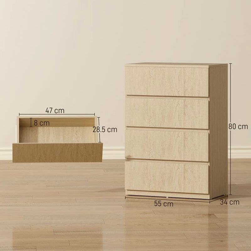 HOMCOM Chest of Drawers, 4-Drawer Storage Cabinets, Modern Dresser, Storage Drawer Unit for Bedroom