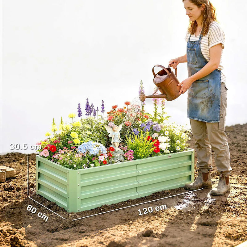 Outsunny Raised Beds for Garden, Galvanised Outdoor Planters, for Herbs and Vegetables, Use for Patio, Garden, Balcony