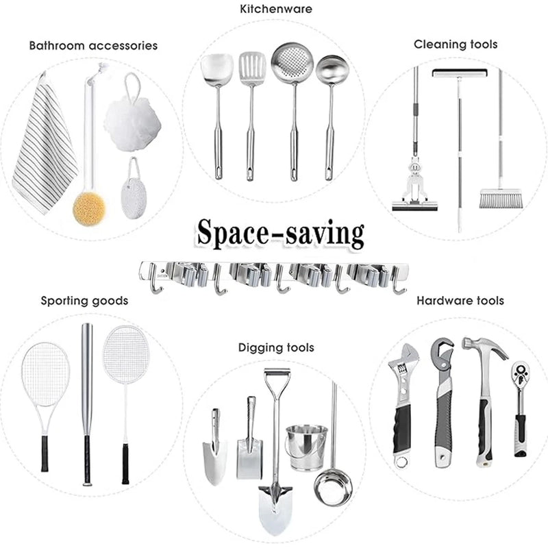 17 Inch Wall Mount Broom Holder Mop Broom Organizer Garage Garden Kitchen Tool Adjustable Storage (US Logistics only For USPS.TK/TMEU only For self-pickup)