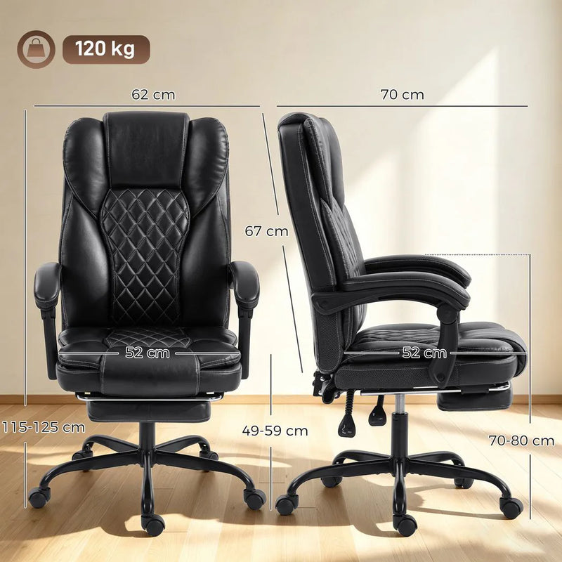 HOMCOM Executive Home Office Chair Reclining Function Footrest Computer Desk Chair High Back, Black