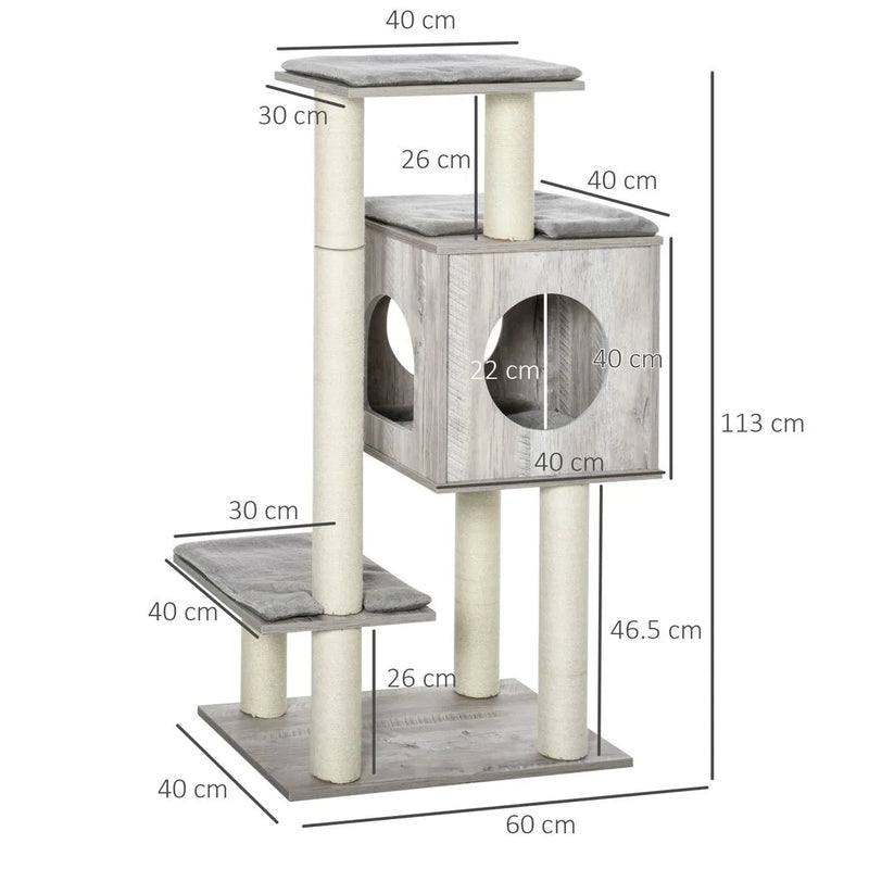 PawHut Cat Tree for Indoor Large Cats 113cm Kitten Tower Condo Jute Scratching Post Kitten Play House Activity Center Furniture