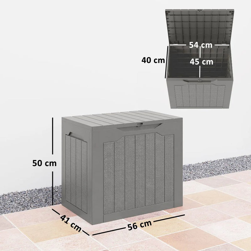 Outsunny 73L Plastic Garden Storage Box, Outdoor Storage Box with Handles, Waterproof Outdoor Storage Container, Khaki