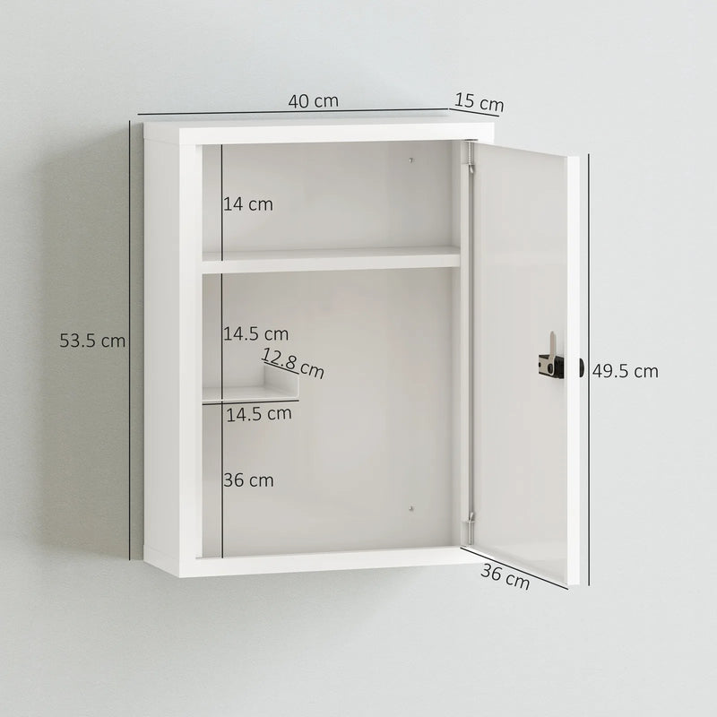 HOMCOM Wall Mount Medicine Cabinet, Bathroom Cabinet with Combination Lock, Door and Storage Shelves, White