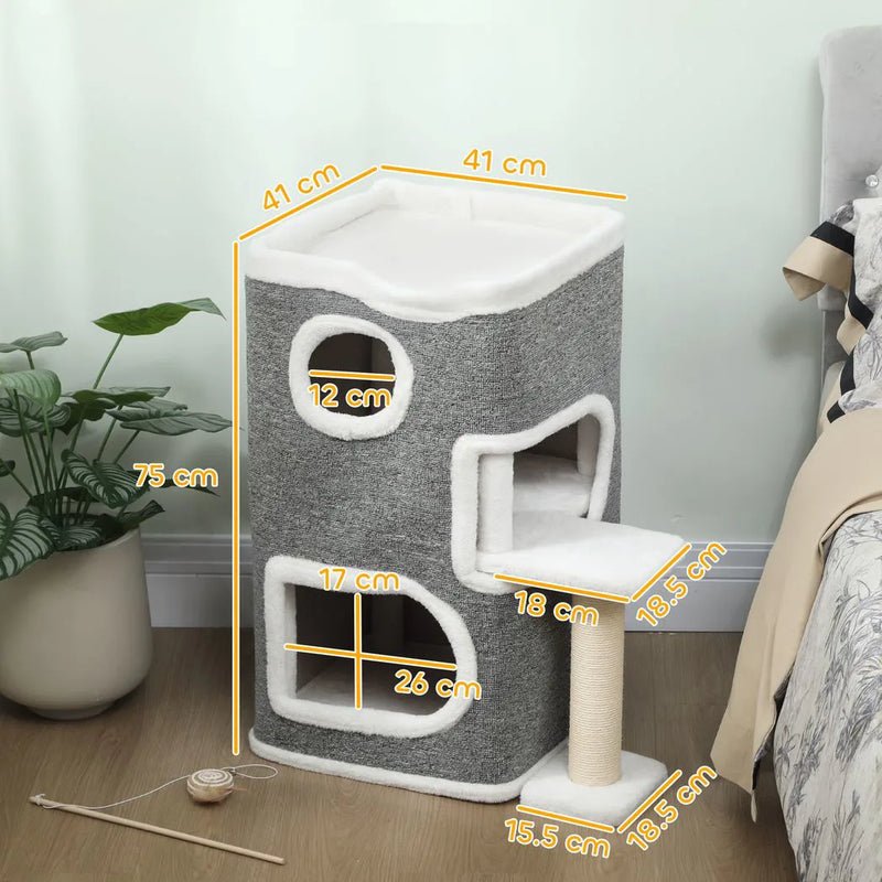PawHut 75 cm Cat Tree, Cat Tower Condo for Indoor Cats with Scratching Post, Jumping Platform, Grey