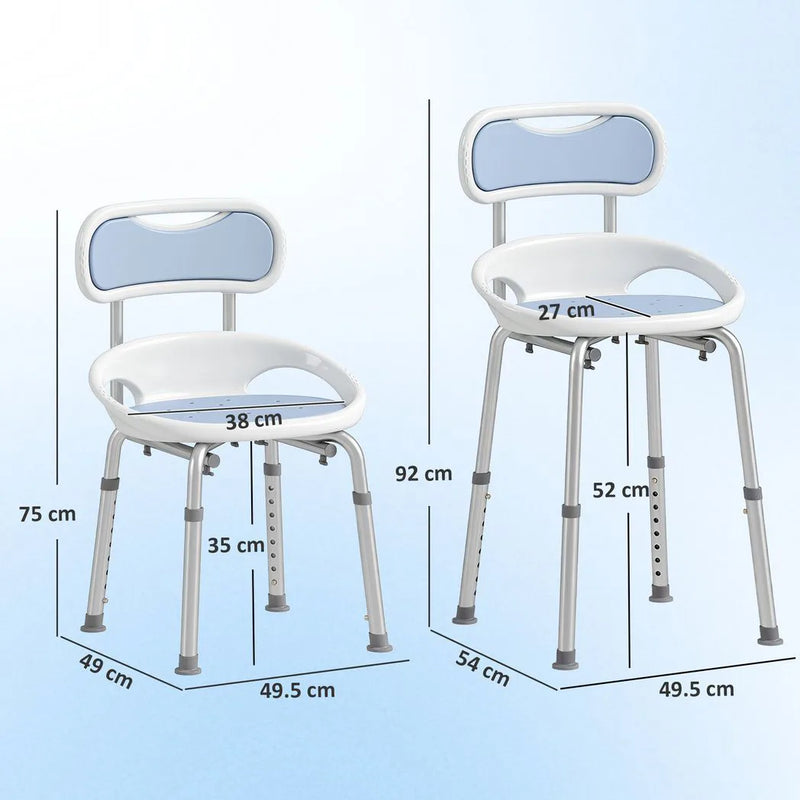 HOMCOM Shower Chair with Padded Seat Adjustable Height Shower Stool Bath Seat with Back and Anti-Slip Feet