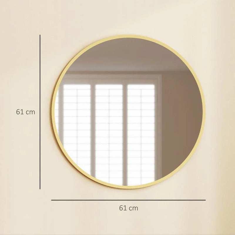 HOMCOM 61cm Decorative Wall Mirror for Bedroom Living Room, Modern Round Bathroom Mirror for Home Decor, Gold Tone