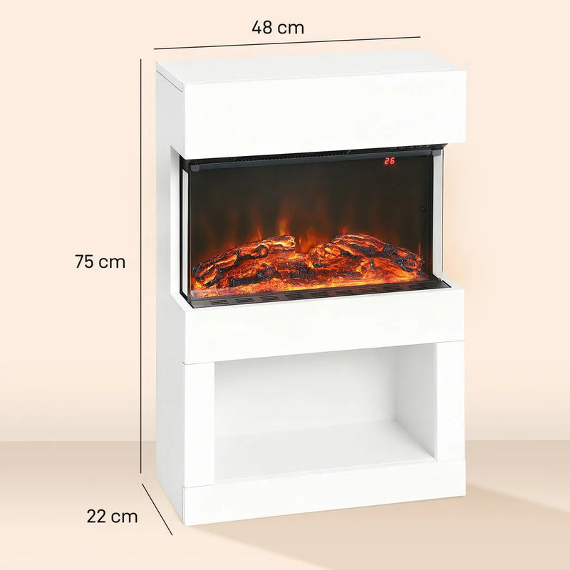 HOMCOM 19" Electric Fireplace with Surround, 3D Flame Effect, 6 Colours & 3 Brightness Levels, 1000W/2000W White Electric Fire and Mantel Reach up to 30? Space with Remote & Timer, 3 Sided View