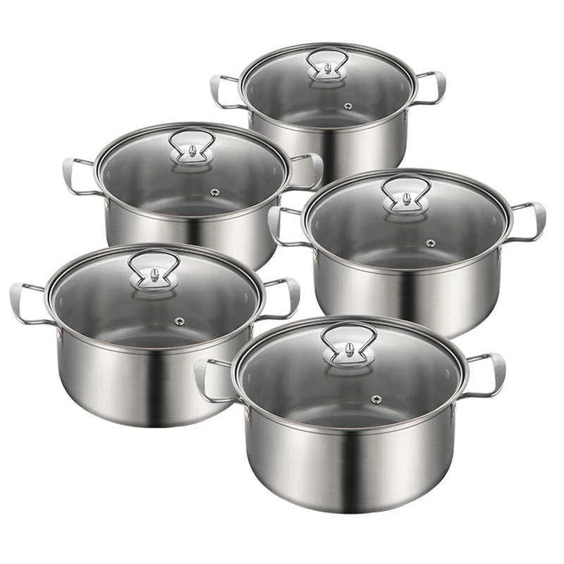 5PCS Induction Non Stick Stainless Steel Cookware Cooking Pot Pan With Lids Set