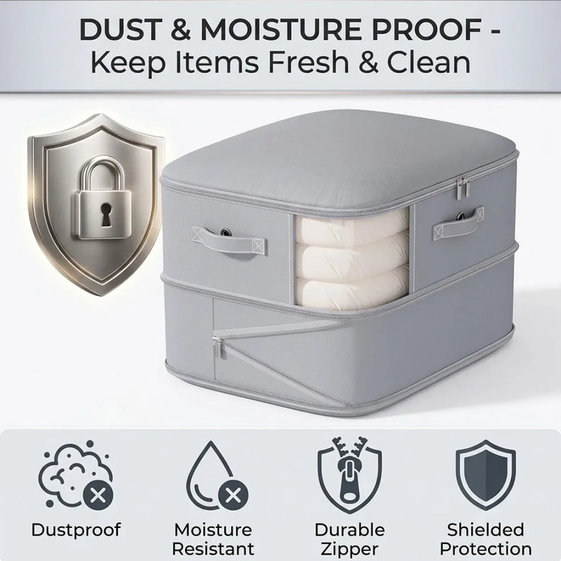NEW 4x Clothes Storage Bags With Zips Bedroom Large Collapsible Storage Box Bedding UK-Gray