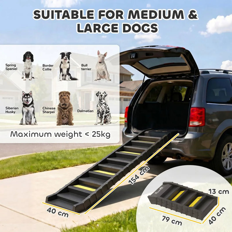 PawHut Dog Car Ramp with Anti-Slip Steps, 10-Steps Pet Stairs for Pets to Access Cars and High Beds, Black