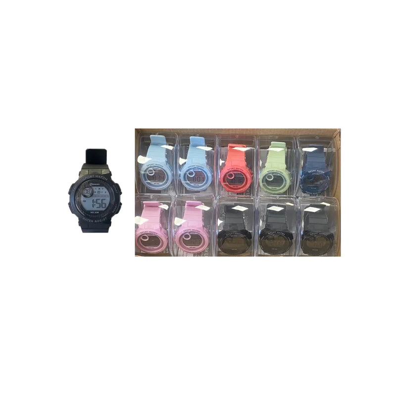 Mingrui Water Resistant Plastic Digital Sports Watch Assorted Colours
