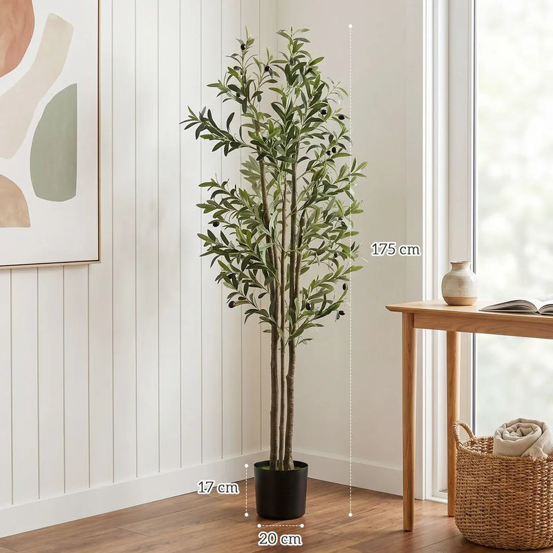 HOMCOM Decorative Artificial Plant, 175 cm Silk Olive Tree with 787 Leaves in Cement Pot, Fake Plant
