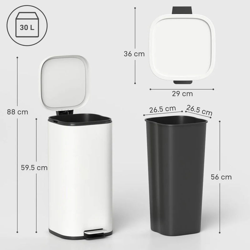 HOMCOM 30L Kitchen Bin, Compact Pedal Bin with Soft-Close and Stay-Open Lid, Removable Bucket for Kitchen, Home, Office, Cream