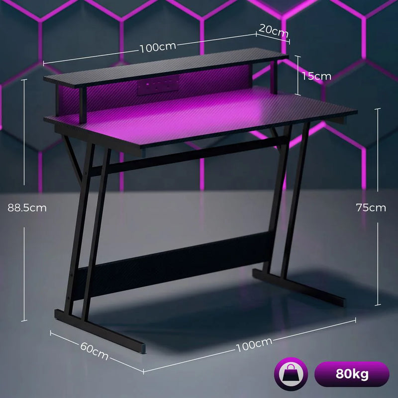HOMCOM Two-Level LED Gaming Desk - Black