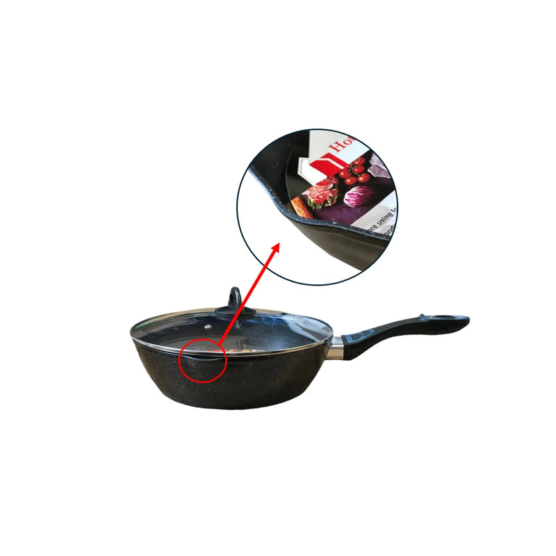 Frying Pan With Deep Base And Glass Lid Speckled Assorted Colours