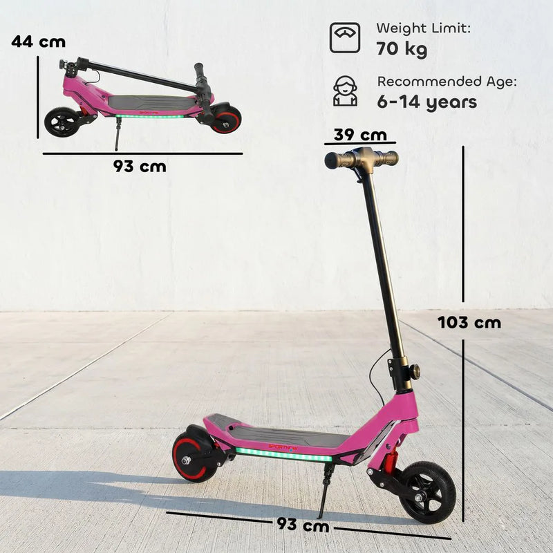 SPORTNOW Electric Scooter for Kids, Foldable E Scooter for Age Age 6 with LED Display, RGB lights, Up to 16km/h, Pink
