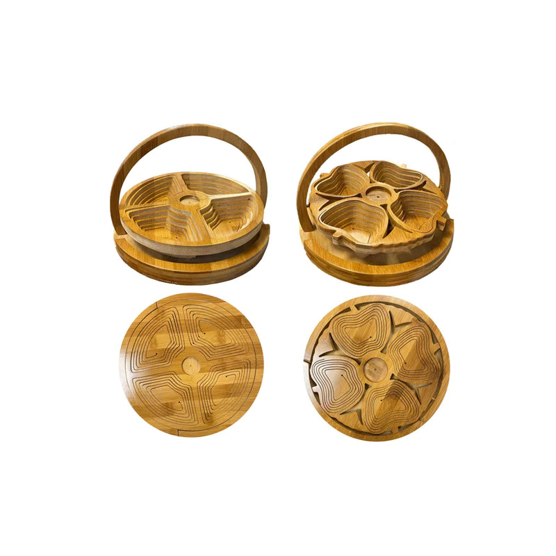 Collapsible Foldable Bamboo Fruit Basket Bowl Assorted Designs