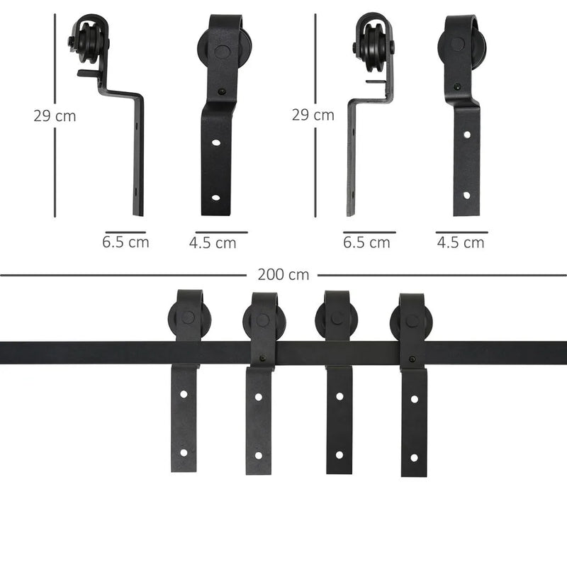 HOMCOM 6.6FT/200cm Sliding Barn Door Hardware Track Kit, 90kg Heavy Duty Carbon Steel Sliding Door Rail for 2 Doors, Black